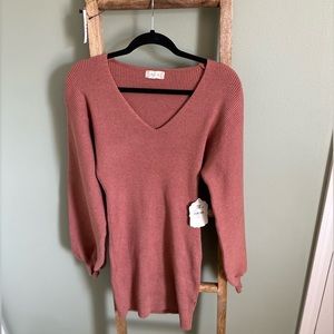 Altar’d State Rust Colored Body Con Dress with Long Puffy Sleeves. NWT